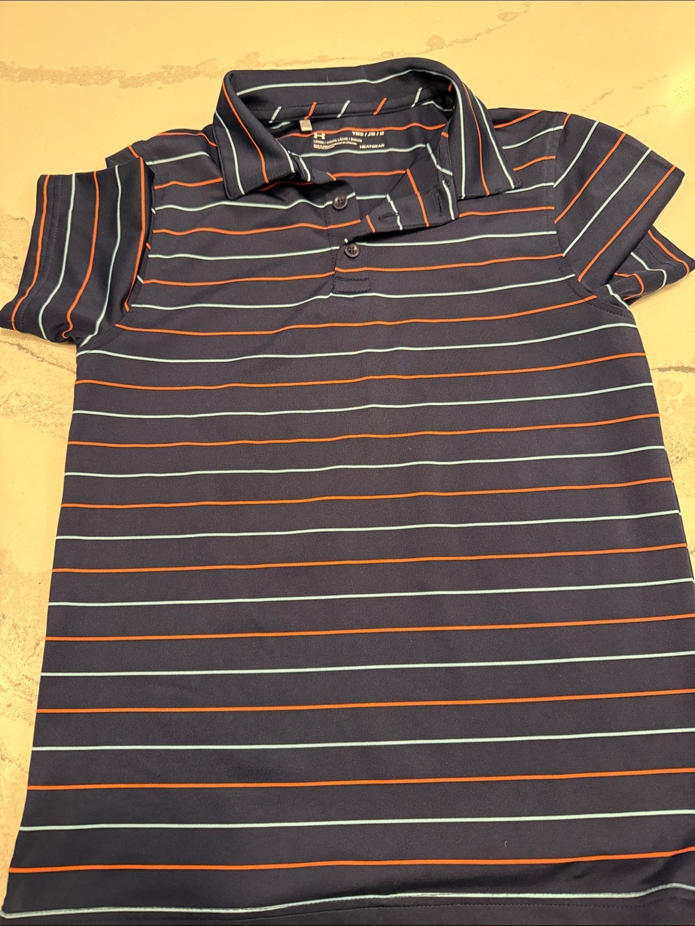 Under Armour Navy Polo with Orange & Light Blue Stripes